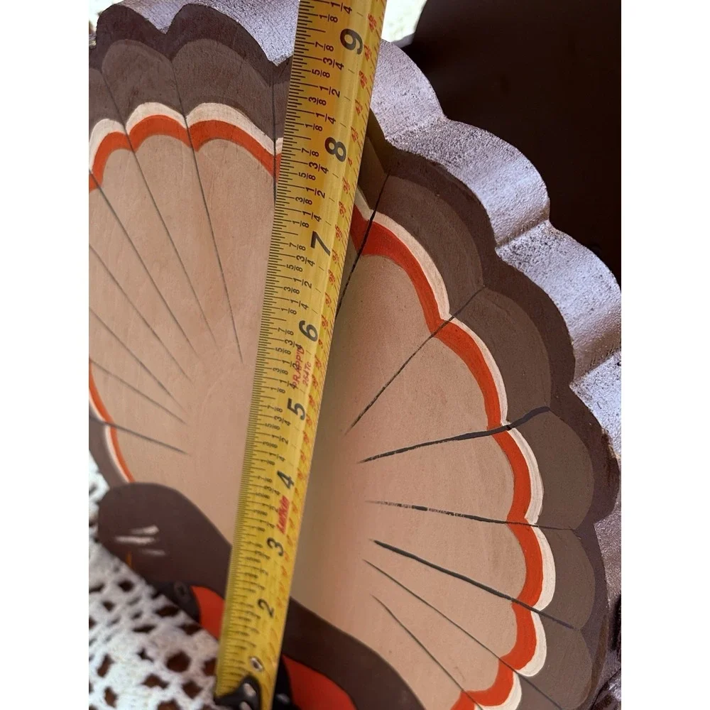 Vintage Wooden Hand Painted Turkey Basket Wood Slats Thanksgiving Kitchen Decor